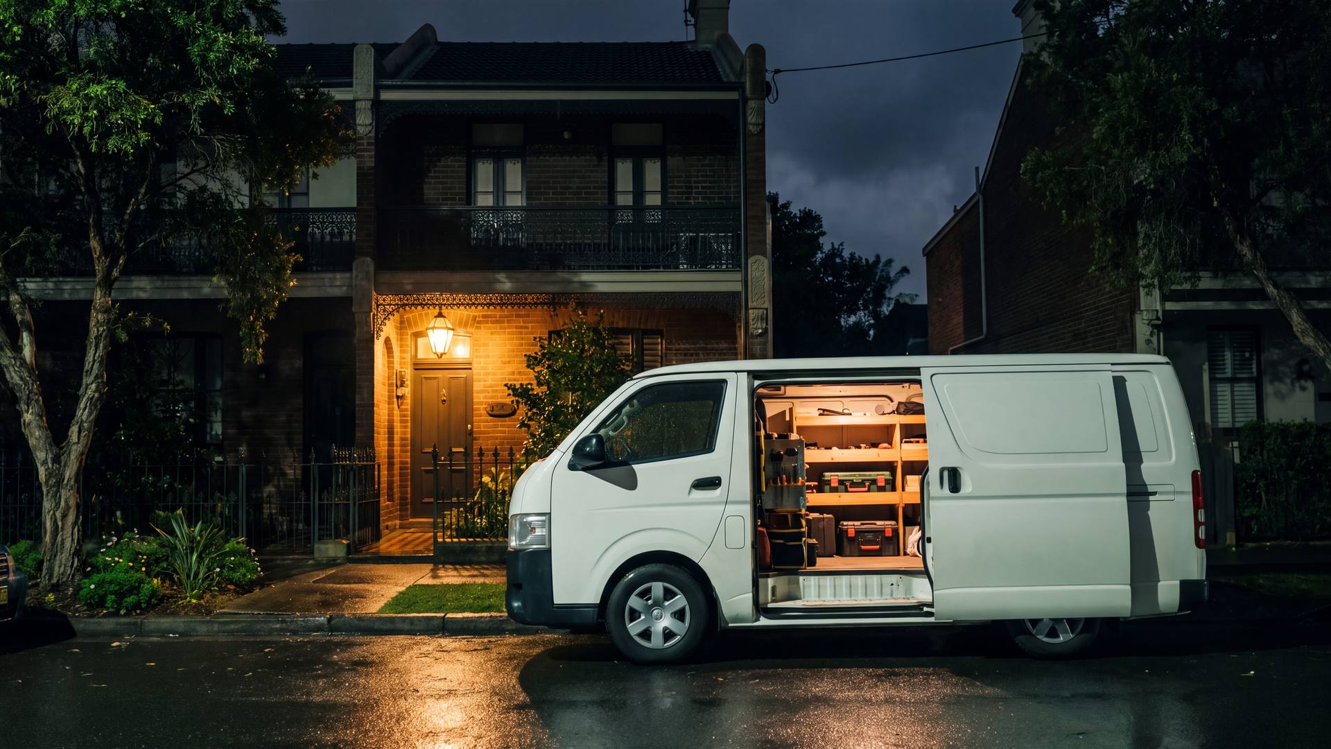 613 Locksmith service van on a Sydney street at night