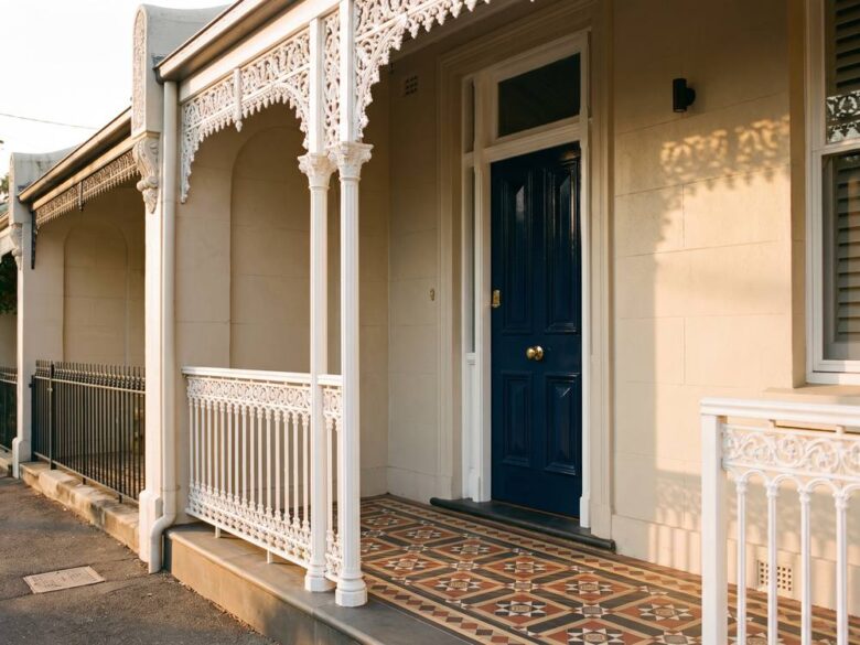 Sydney terrace front door with a new brass deadlock and handle